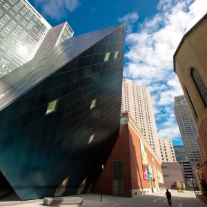 The Contemporary Jewish Museum with other buildings aside it 