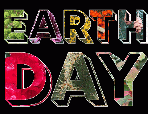 A colorful graphic with the words Earth Day
